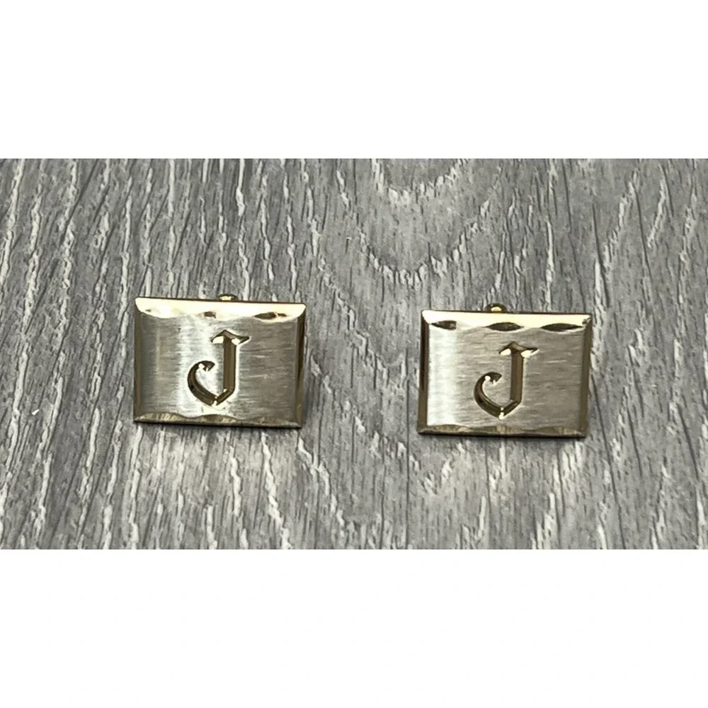 Vintage Hickok Gold Tone Initial J Cufflinks USA Monogrammed Letter Cuff Link